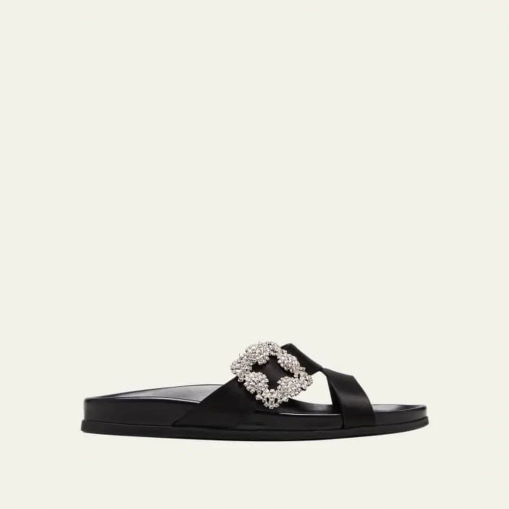 New MANOLO BLAHNIK Chilanghi Crystal Buckle Slide Sandals $1,095 37 - Picture 4 of 13